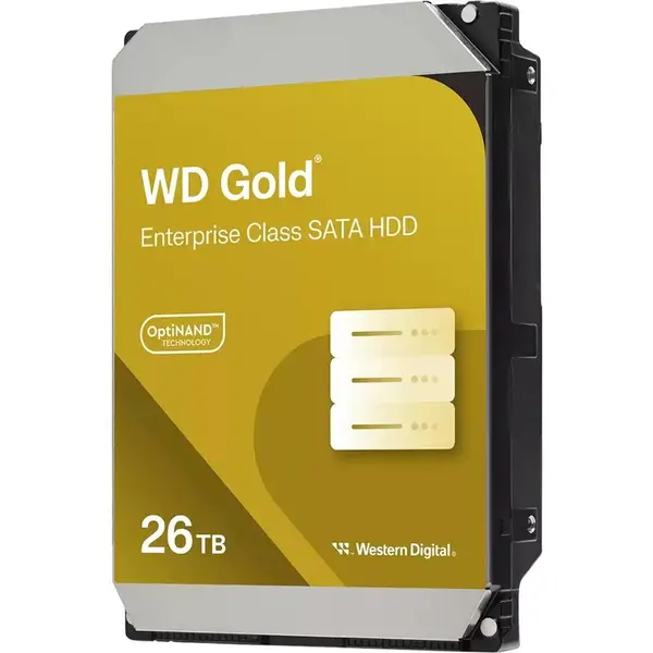 Western Digital Hard Disk WD Gold Enterprise Class, 26 TB, 3.5, interfata SATA 3 (6 Gb/s), Tehnologie OptiNAND, ArmorCache, proiectat pentru 550 TB/an, fiabilitate enterprise