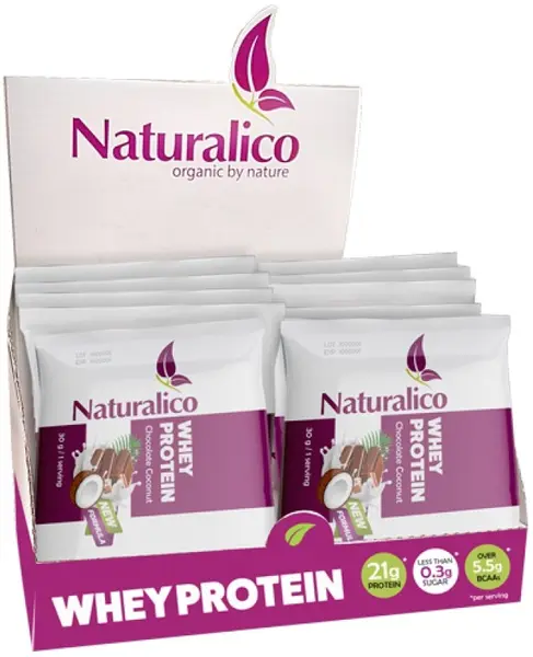 Whey Protein, ciocolată cu cocos, 24 pliculețe, Naturalico