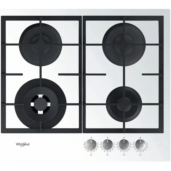 Whirlpool Plita incorporabila Whirlpool GOFL 629/WH, Gaz, 4 arzatoare, 1 arzator cu flacara dubla, MultiStep, Gratare fonta, 60 cm, Alb