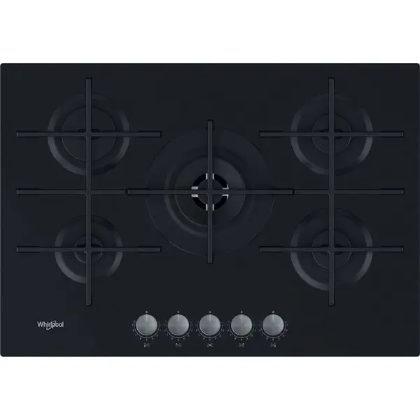 Whirlpool Plita pe Gaz Whirlpool AKWL 728/NB, 73 cm, 5 Arzatoare, WOK, Gratare Fonta, Aprindere Electrica, Siguranta Gaz, Sticla Neagra
