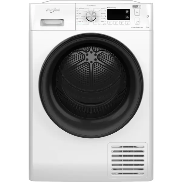 Whirlpool Uscator de rufe Whirlpool FreshCare+ FFTM119X2BYEE, Pompa de caldura, 9 kg, Clasa E, Filtru cu Autocuratare, Motor Inverter, Tehnologia al 6-lea Simt, Display digital, Alb/Negru