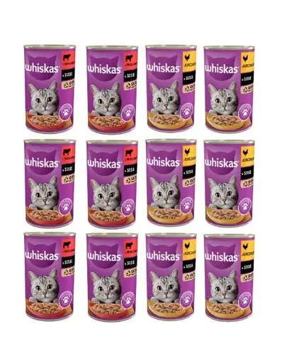 Whiskas Adult Mix 12x400 g hrană umedă pisici pui și vită în sos