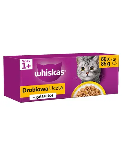 WHISKAS Adult plic 80x85 g Deliciu pasăre pentru pisici în jeleu, bucăți cu pui, rață, pasăre și curcan