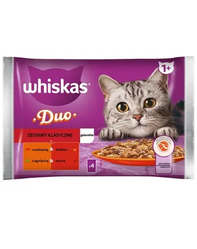 WHISKAS Adult Set plicuri hrana umeda pisica 4x85 g Classic Meals bucati de vita, pasare, miel si rata in jeleu