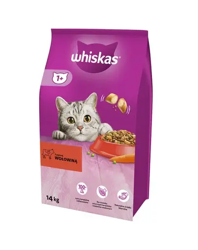 WHISKAS Adult vită 14kg + WHISKAS Adult 12x400 g vită în sos hrană pisici