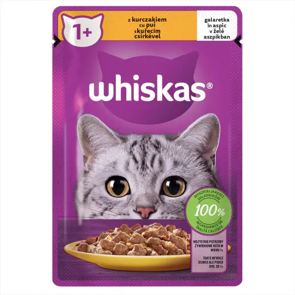 Whiskas hrana umeda pentru pisici adulte, cu pui in aspic 85g