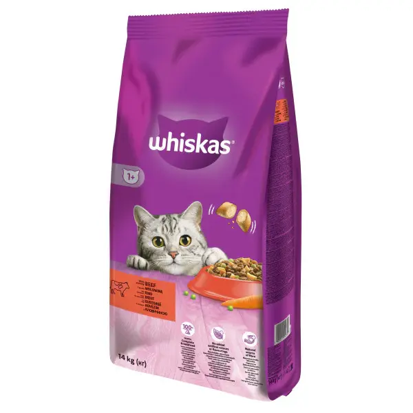 Whiskas hrana uscata cu vita pentru pisici adulte 14kg