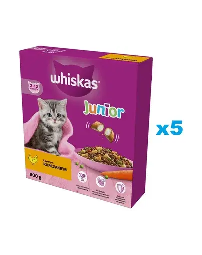 WHISKAS Junior 5x800 g hrana pentru pui de pisica, cu pui