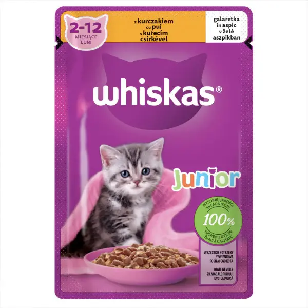 Whiskas Junior hrana umeda pentru pisici junioare, cu pui in aspic 85g