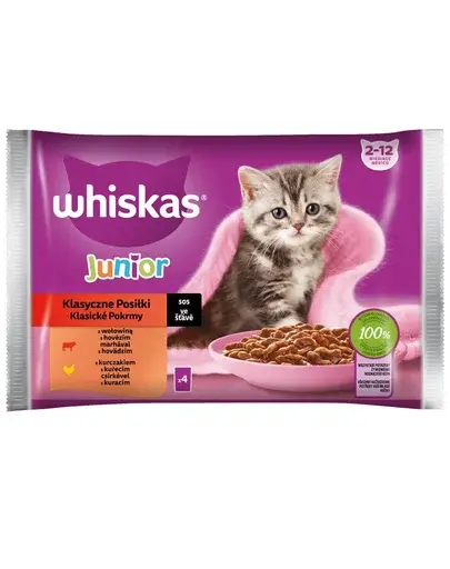 WHISKAS Junior vita si pui in sos, hrana pisoi 4x85g