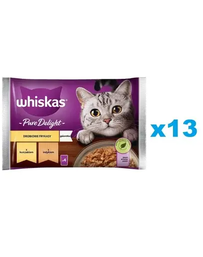 WHISKAS Pure Delight 52x85g hrana pisici adulte, bucati de pui si curcan in aspic