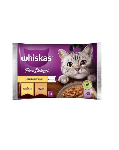 WHISKAS Pure Delight hrana pisici adulte 4x85g bucati de pui si curcan in aspic