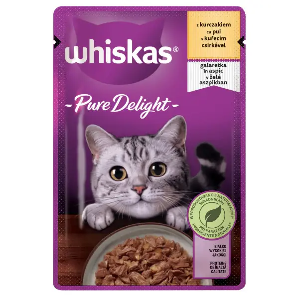 Whiskas Pure Delight hrana umeda pentru pisici adulte, cu pui in aspic 85g