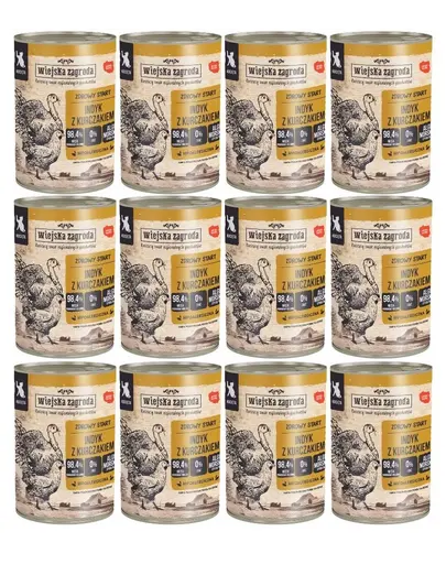 WIEJSKA ZAGRODA Conserva hrana pisoi, cu curcan si pui 12x400g