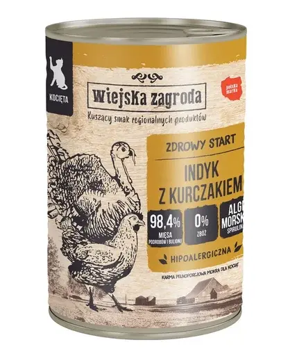 WIEJSKA ZAGRODA Conserva hrana pisoi, cu curcan si pui 400g