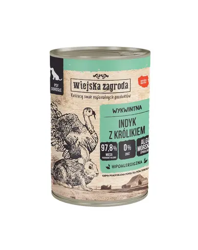 WIEJSKA ZAGRODA Curcan cu iepure, hrană umedă pentru câini 6x400 g