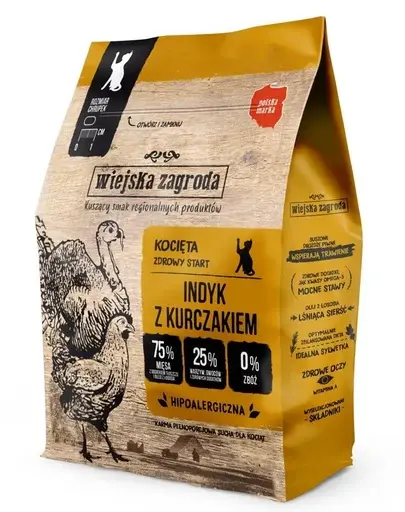 WIEJSKA ZAGRODA Curcan cu pui hrană uscată pentru pisoi 400 g