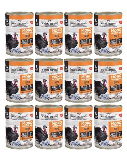 WIEJSKA ZAGRODA Hrană umedă monoproteică cu curcan pentru căței 12x400 g