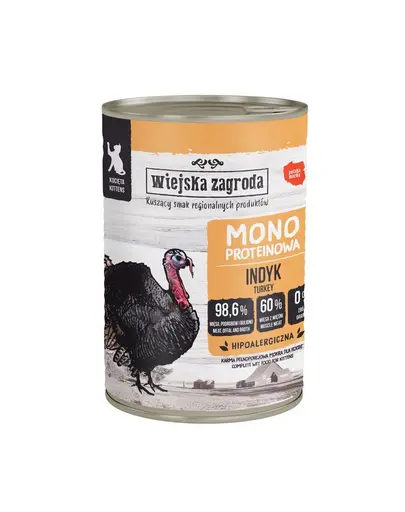 WIEJSKA ZAGRODA Hrană umedă monoproteică cu curcan pentru pisici 400 g