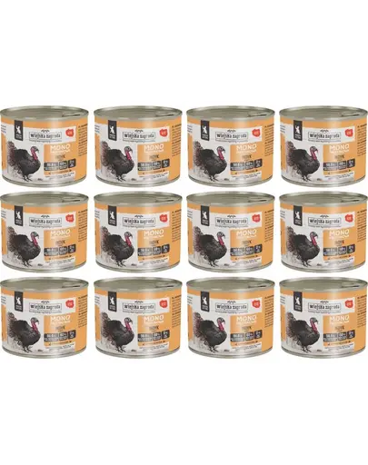 WIEJSKA ZAGRODA Hrană umedă monoproteică cu curcan pentru pisici 12x200 g