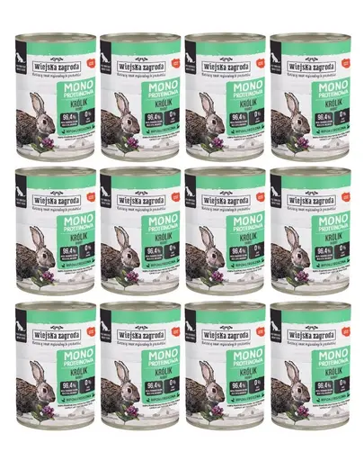 WIEJSKA ZAGRODA Hrană umedă monoproteică cu iepure pentru câini 12x400 g