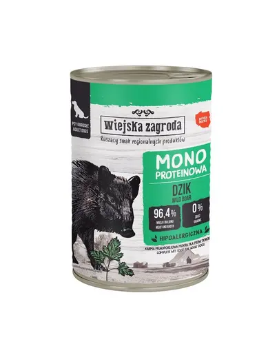 WIEJSKA ZAGRODA Hrana umedă monoproteică cu mistreț pentru câini 12x400 g