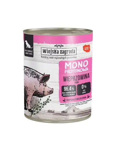 WIEJSKA ZAGRODA Hrană umedă monoproteică cu porc pentru câini 800 g