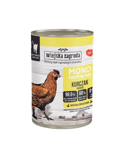WIEJSKA ZAGRODA Hrana umedă monoproteică cu pui pentru pisici 12x400 g