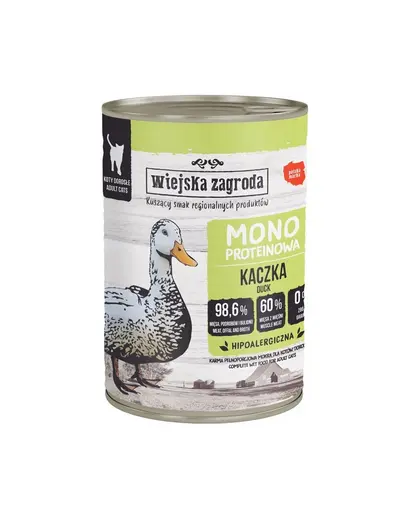 WIEJSKA ZAGRODA Hrana umedă monoproteică cu rață pentru pisici 12x400 g