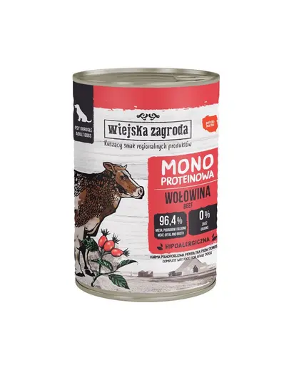 WIEJSKA ZAGRODA Hrana umedă monoproteică cu vită pentru câini 6x400 g