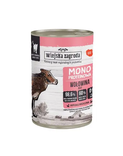 WIEJSKA ZAGRODA Hrană umedă monoproteică cu vită pentru pisici 12x400g