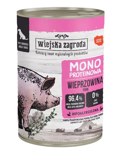 WIEJSKA ZAGRODA Hrana umeda monoproteica pentru caini, porc 24x400 g