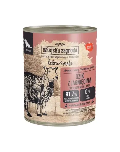 WIEJSKA ZAGRODA Hrană umedă pentru câini seniori cu mistreț și miel (Gusturi de Pădure) 800 g