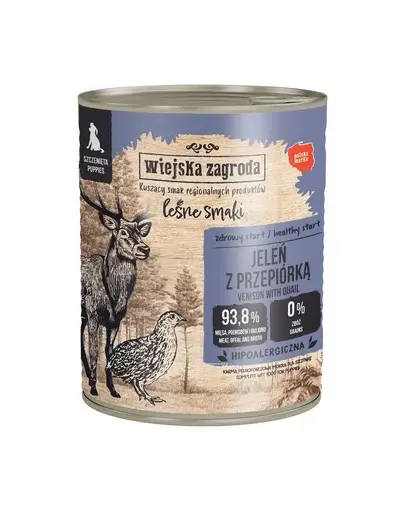 WIEJSKA ZAGRODA hrană umedă pentru căței cu cerb și prepeliță (Gusturi de Pădure) 800 g