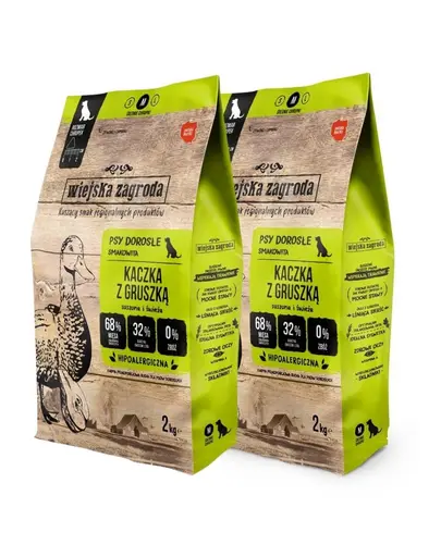 WIEJSKA ZAGRODA Hrana uscata caine talie medie, rață cu pară crocante M 2x2 kg