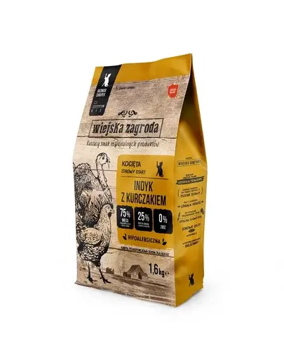 WIEJSKA ZAGRODA Hrana uscata cu curcan si pui pentru pisoi 1,6 kg