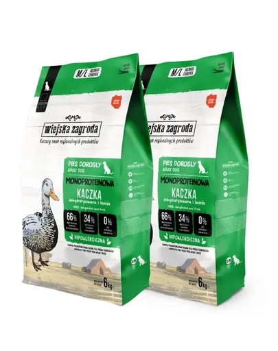 WIEJSKA ZAGRODA Hrană uscată monoproteică cu rață pentru câini M/L 2x6 kg