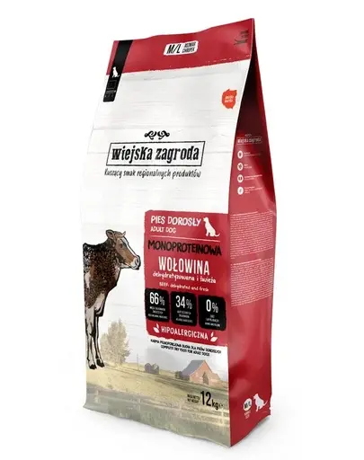 WIEJSKA ZAGRODA Hrană uscată monoproteică cu vită pentru câini M/L 12 kg