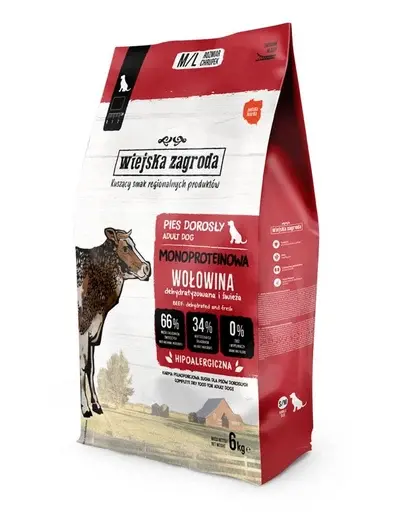 WIEJSKA ZAGRODA Hrană uscată monoproteică cu vită pentru câini M/L 6 kg