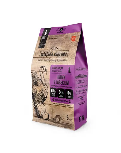WIEJSKA ZAGRODA Hrană uscată pentru căței curcan cu măr M 2 kg
