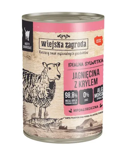 WIEJSKA ZAGRODA Mix de arome Miel cu krill, Pui cu rață și Curcan cu somon hrană umedă pentru pisici 12 x 400 g