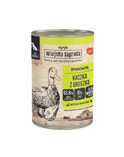 WIEJSKA ZAGRODA Rață cu pară, hrană umedă pentru câini 12x400 g
