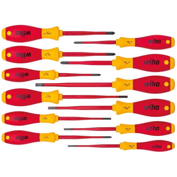 WIHA Set surubelnite cu cap subtire pentru electricieni izolate la 1000V WIHA SoftFinish VDE, 12 piese, Rosu-Galben