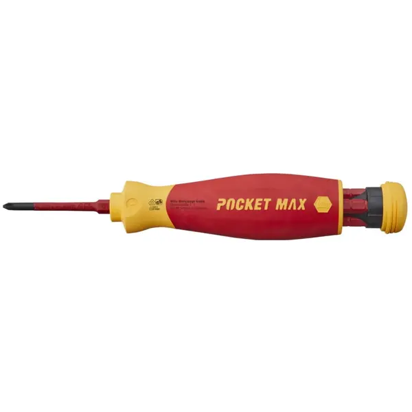 WIHA Surubelnita cu magazie biti, izolata la 1000 V, WIHA PocketMax, 4 biti, Rosu-Galben