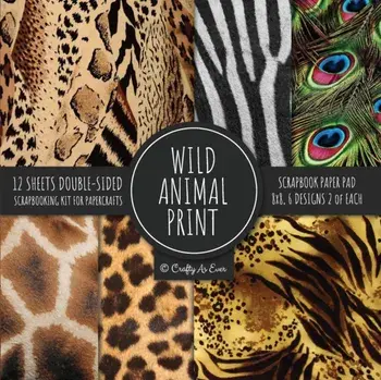 Wild Animal Print Scrapbook Paper Pad 8x8 Scrapbooking Kit for Papercrafts, Cardmaking, Printmaking, DIY Crafts, Nature Themed, Designs, Borders, Back/***