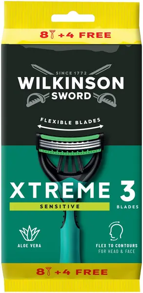 Wilkinson Sword Xtreme3 Set aparate de ras pentru bărbați Sensitive, 8 + 4 buc