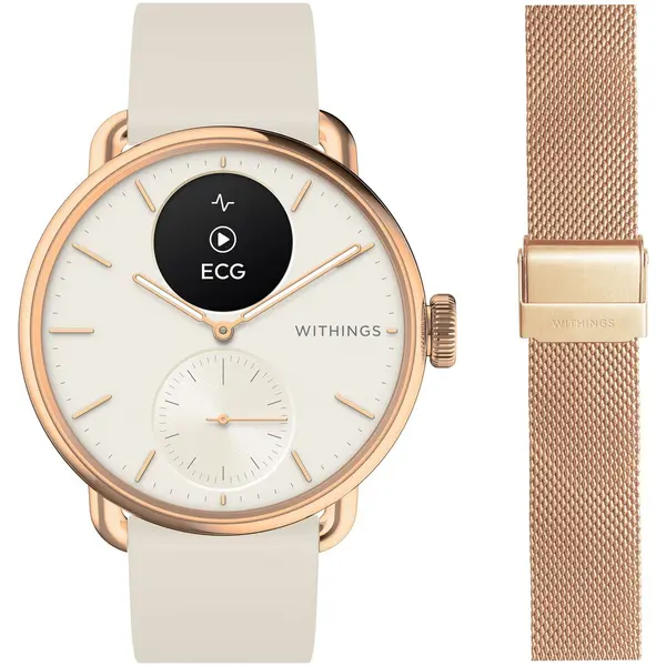 Withings Smartwatch Withings ScanWatch 2, 38mm, Ecran OLED, ECG, SpO2, Pana la 30 zile autonomie, HWA10-Bundle 2-All-Int