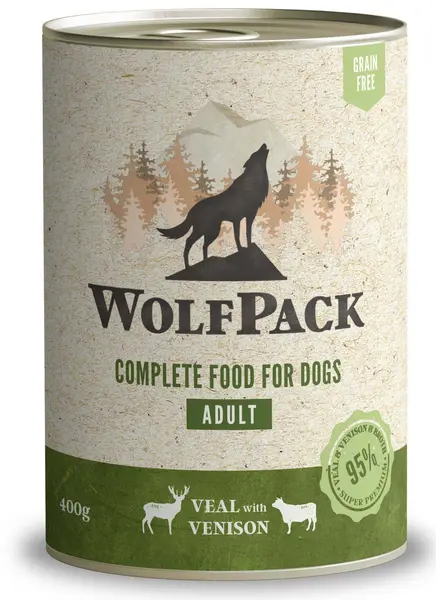WOLFPACK Adult Viţel/Vânat, Hrană umedă pentru câini adulţi