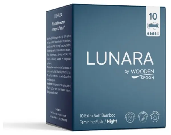 Wooden Spoon Lunara Absorbante de noapte pentru femei din bambus, 10 bucăți