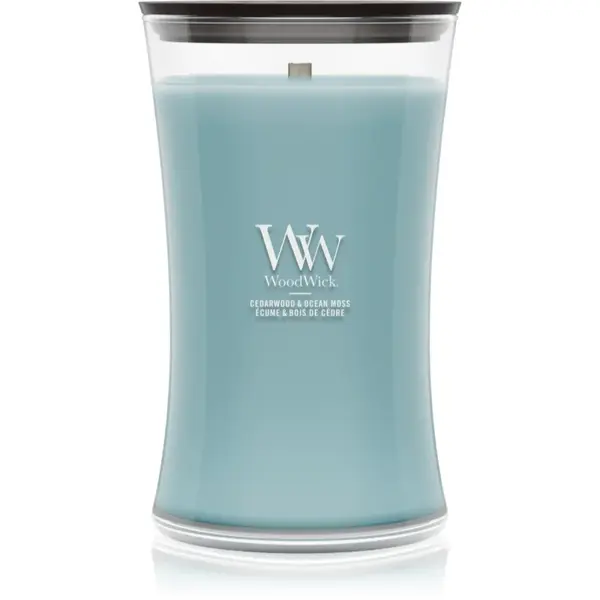 Woodwick Cedarwood & Ocean Moss lumânare parfumată cu fitil din lemn 610 g